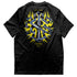 schwarzes Techno T-Shirt mit "Technostoff Tribe" Motiv flach von hinten, weißer Hintergrund